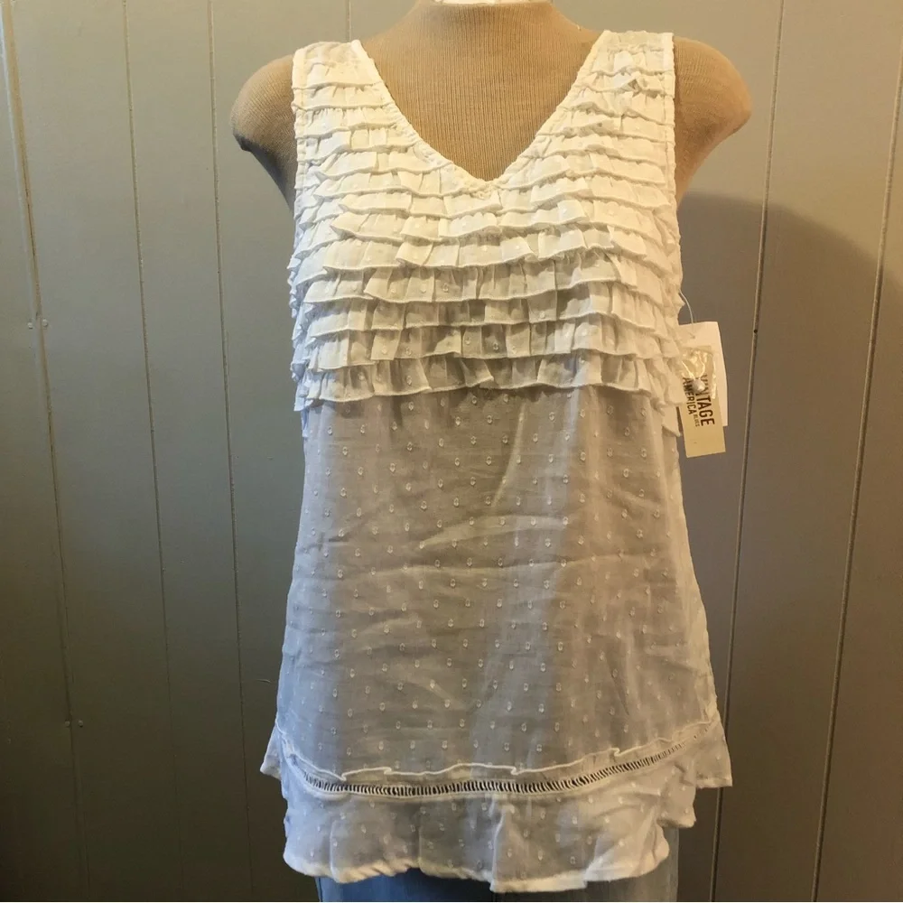 Vintage America Swiss Dot Layered & Ruffled Sleeveless Top - Picture 1 of 2